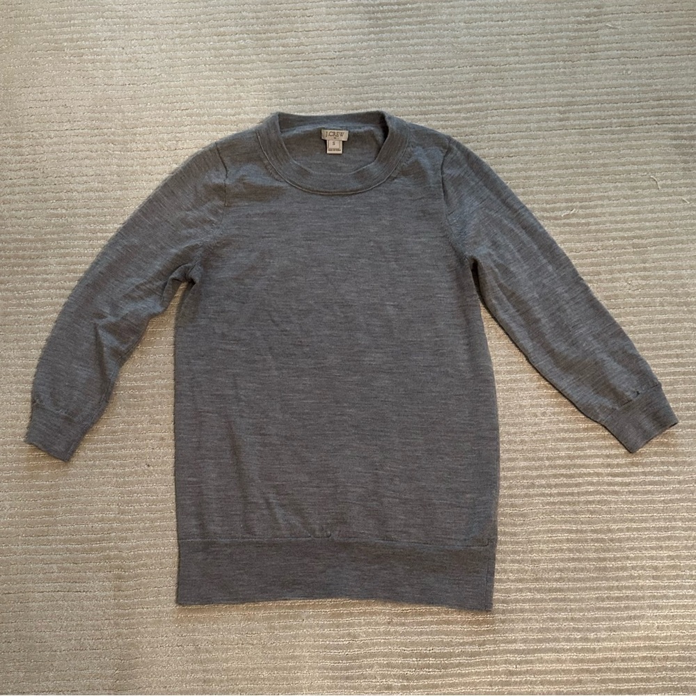 J. Crew Heather Gray 100% merino wool 3/4 length sweater
